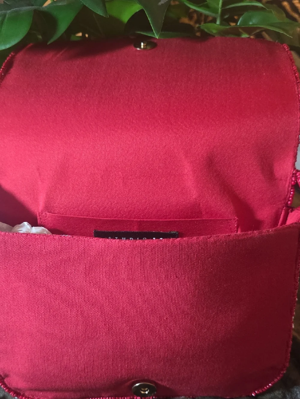 NWT STUDIO TAG SM. Red & White Striped Beaded Cherry SHOULDER BAG.